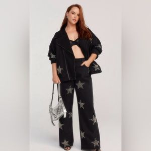 Size 12 - Nasty Gal Star Studded Denim Moto Jacket